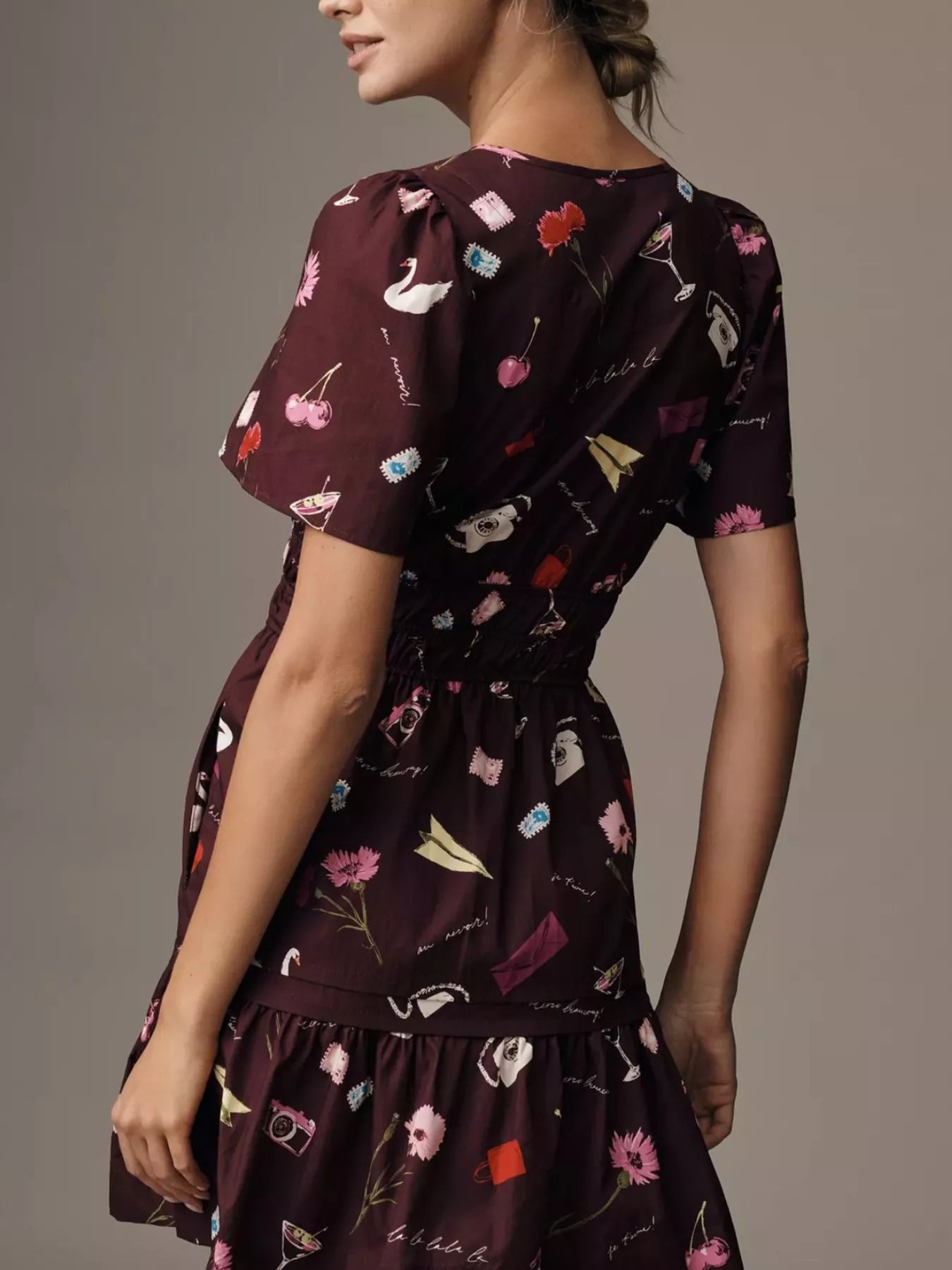 Printed Notched Short Sleeve Dress