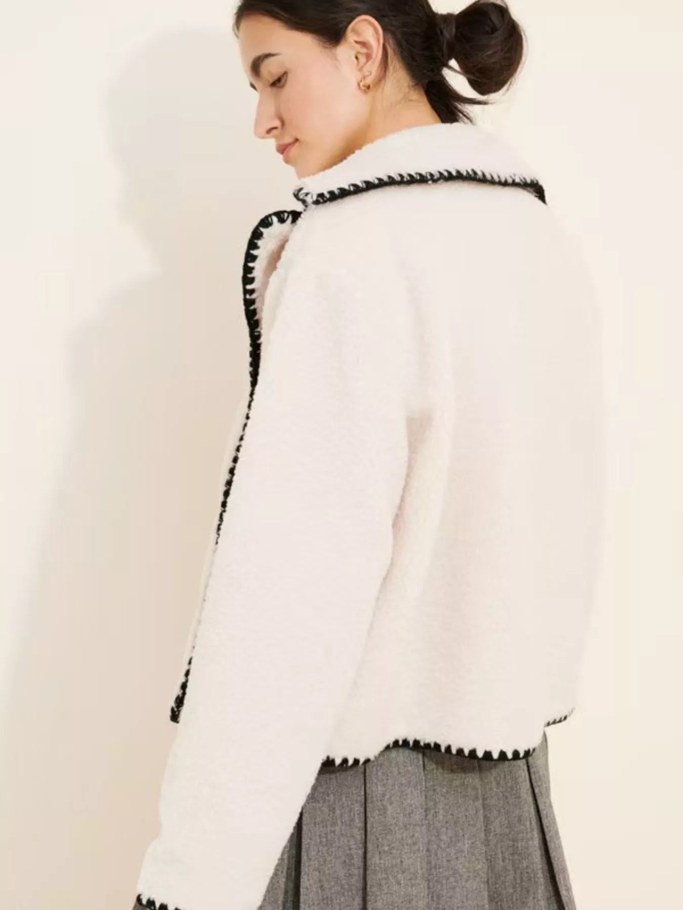 Sherpa Contrast Trim Button Up Outerwear