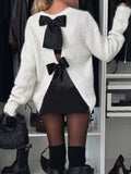 Back To School Sweater - Bow Slit Back Round Neck Sweater