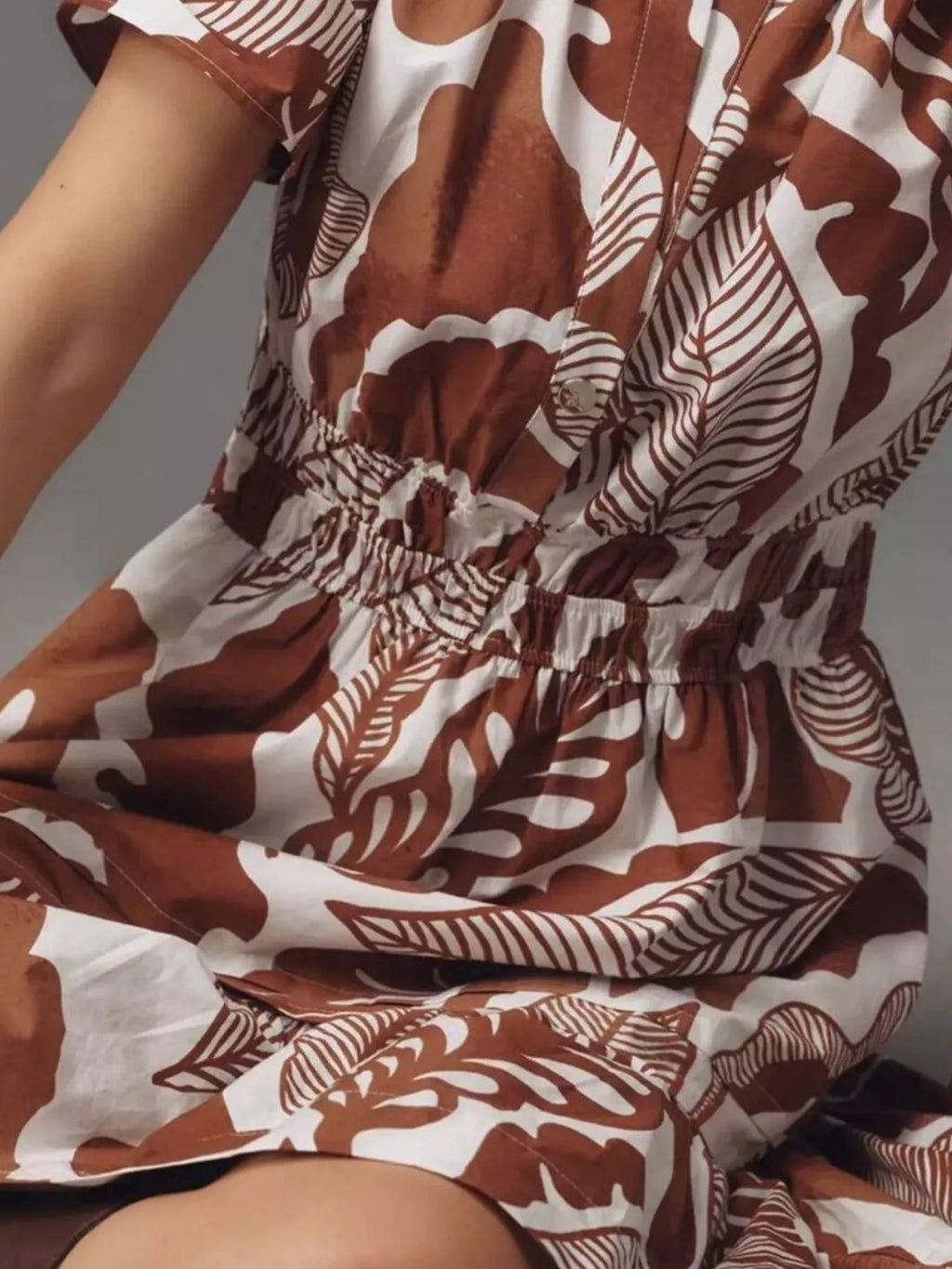 Printed Notched Short Sleeve Dress