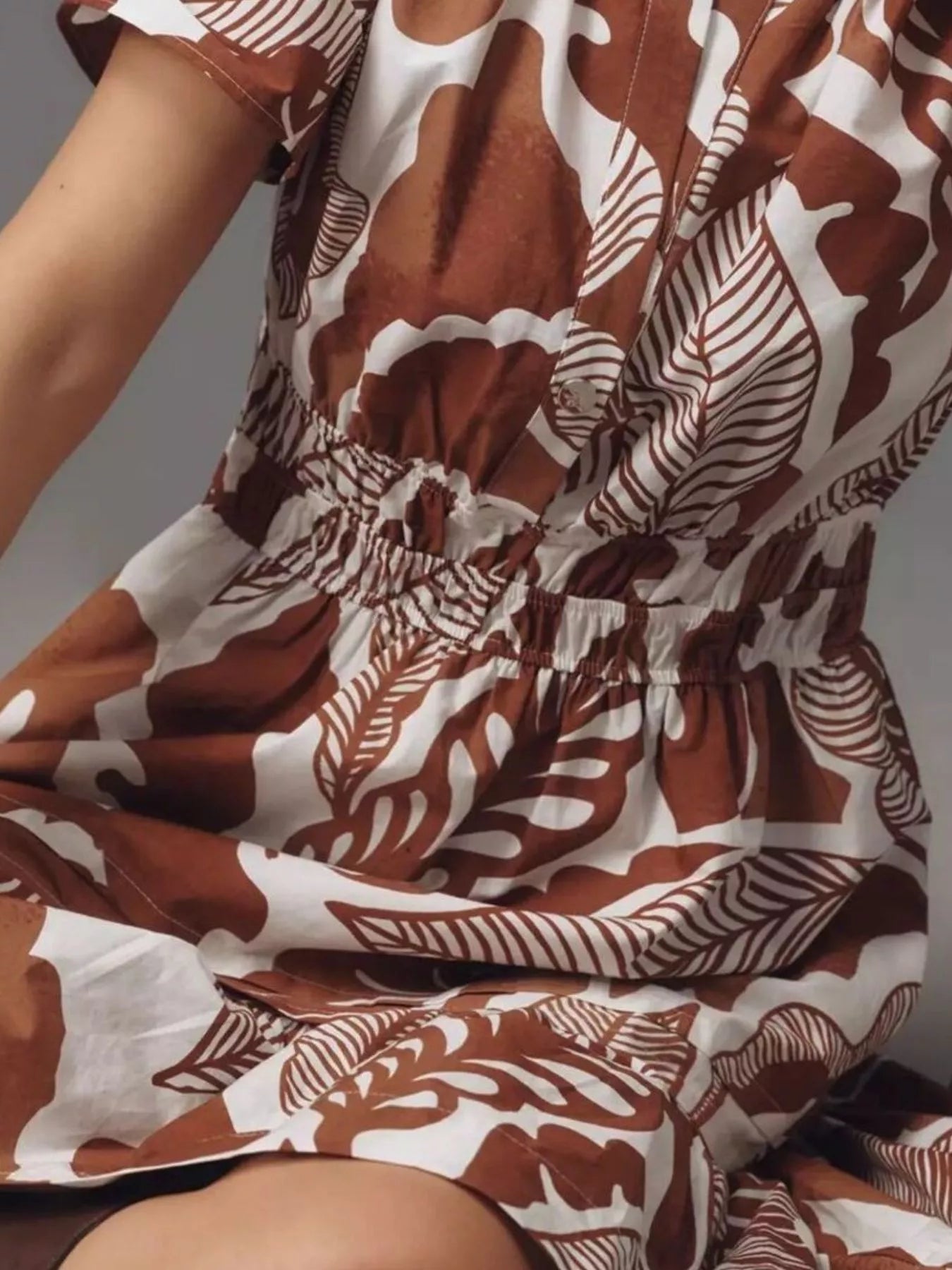 Printed Notched Short Sleeve Dress