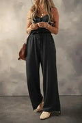 Moss Green Knotted Straps Button Textured Drawstring Jumpsuit