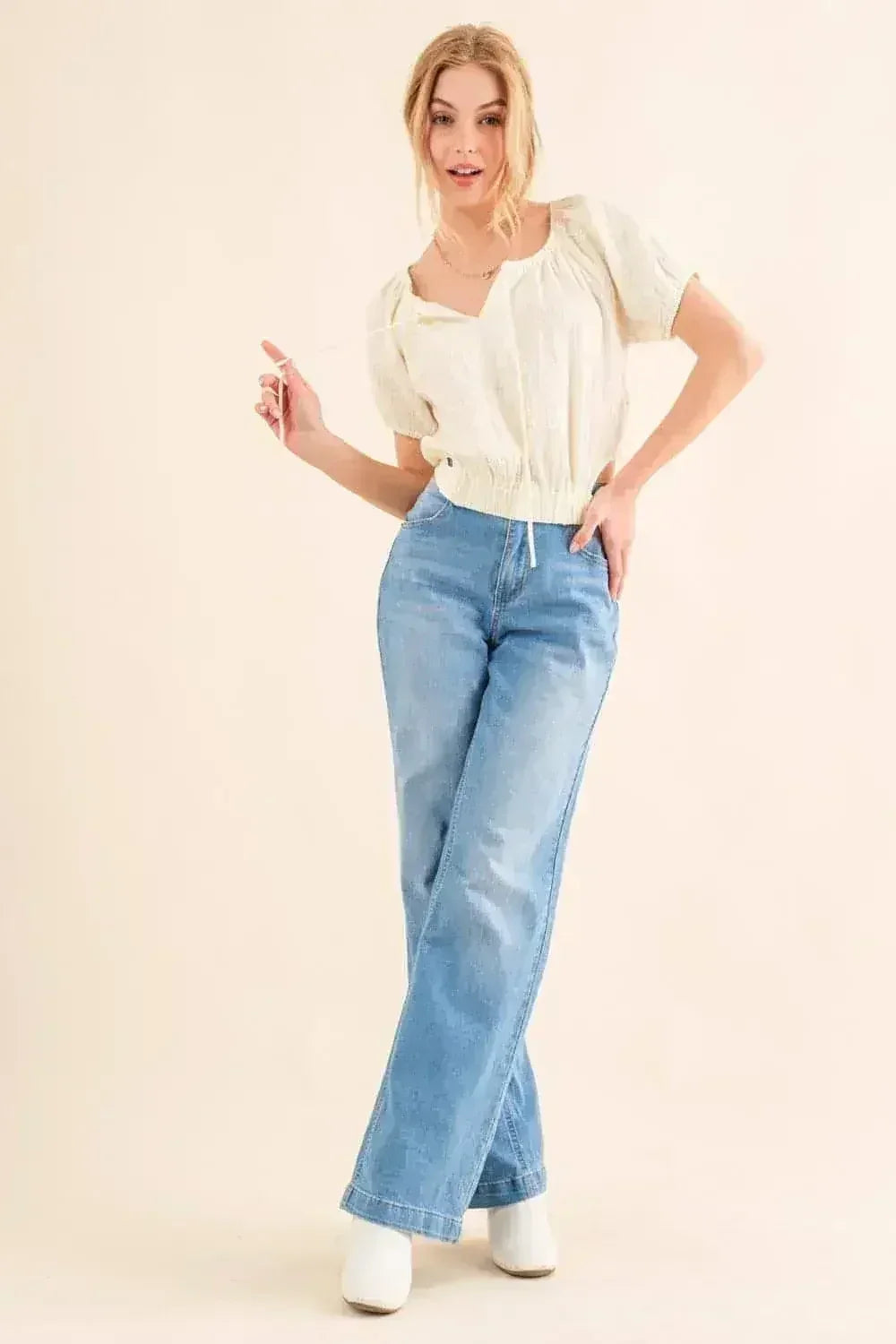 Back Tie Cropped Blouse - Adjustable Women's Top | Femstylo