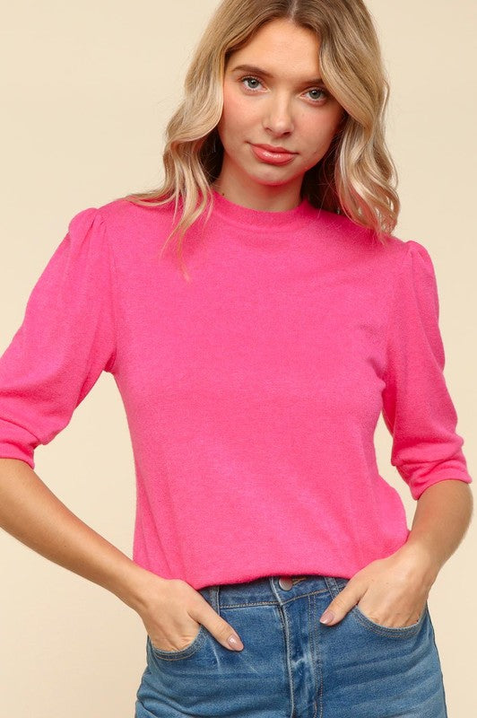 Back To School Sweater - Haptics Tied Back Mock Neck Half Sleeve Knit Top