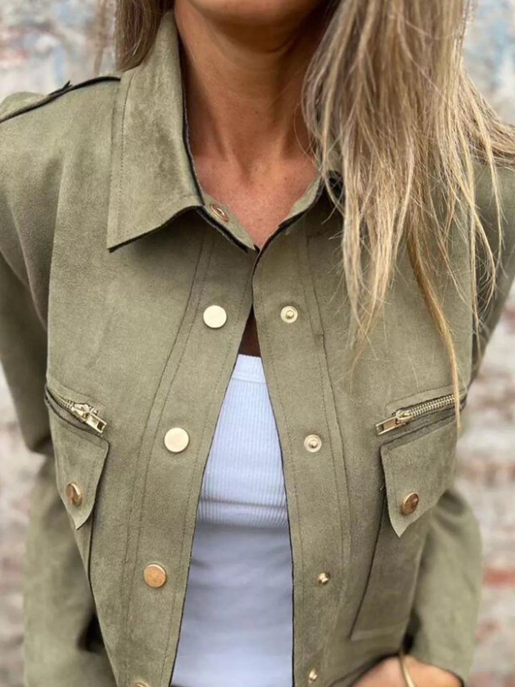 Full Size Snap Down Long Sleeve Jacket Plus Size