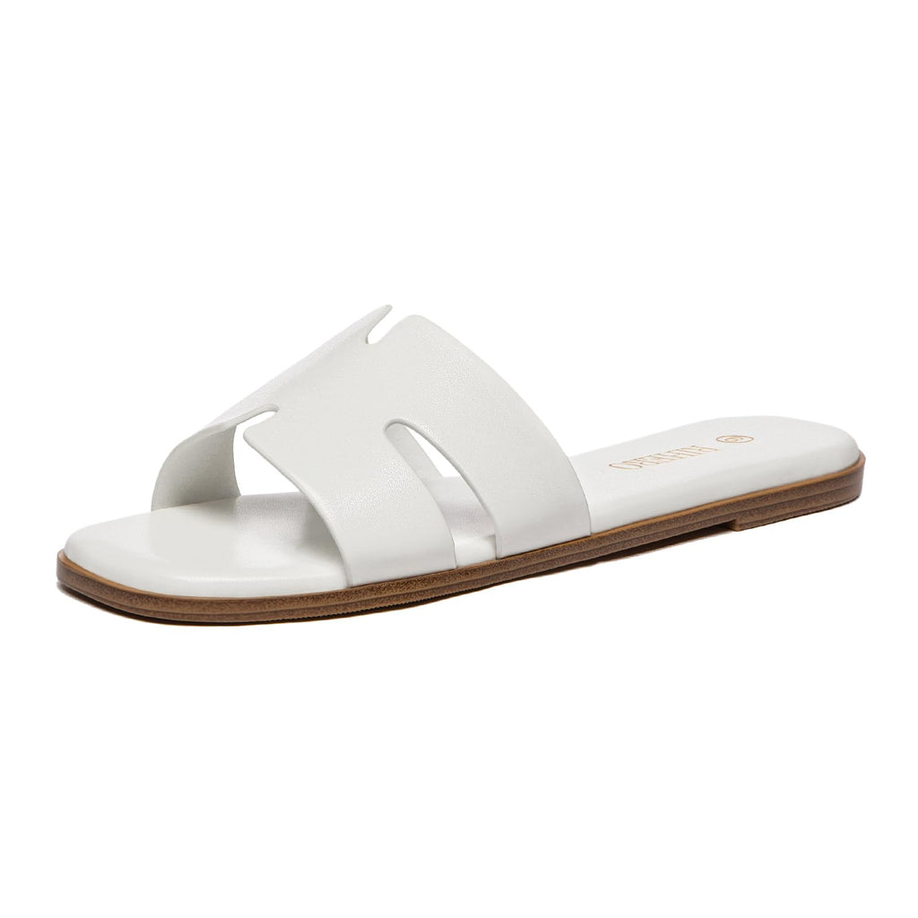 Women's Dressy Flat Sandals - Comfortable Slip On Leather Slide Sandals