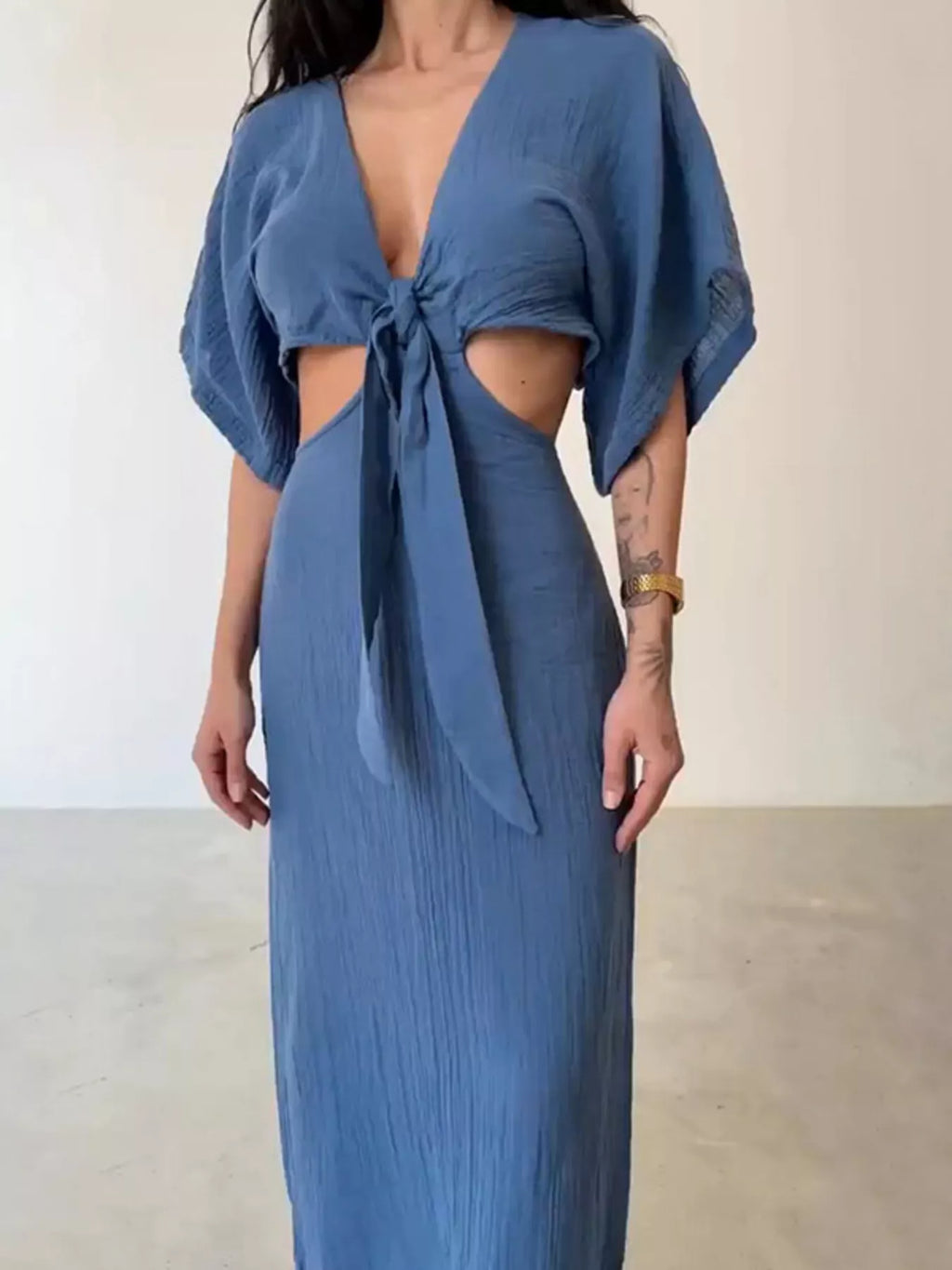Tie Front Cutout Maxi Dress