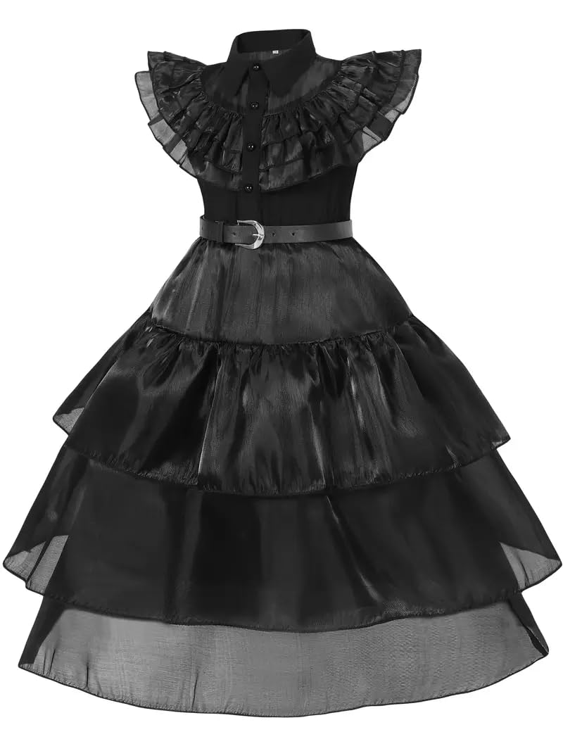 Black Costume Dress for Girls - Halloween Cosplay Outfit with Accessories - Ages 4-12
