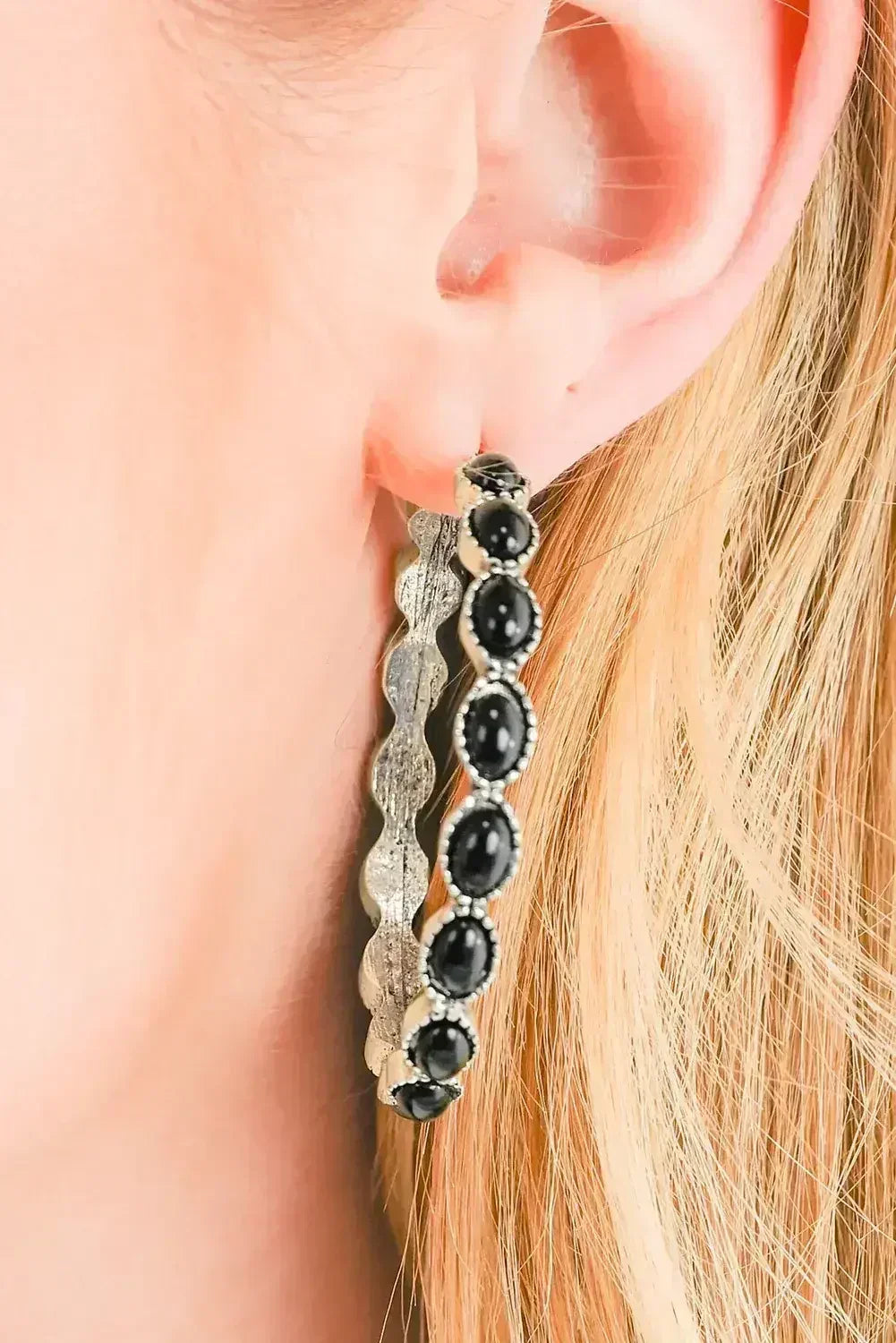 Turquoise C-Shape Hoop Earrings | Bold Statement Earrings - Femstylo