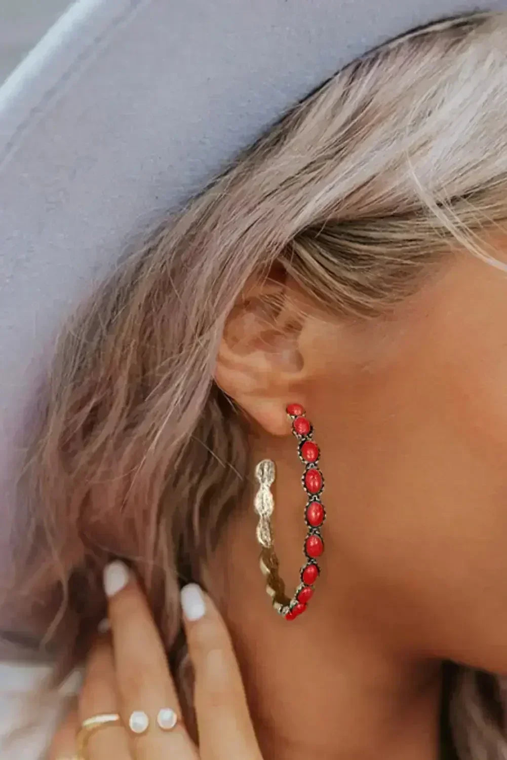 Turquoise C-Shape Hoop Earrings | Bold Statement Earrings - Femstylo