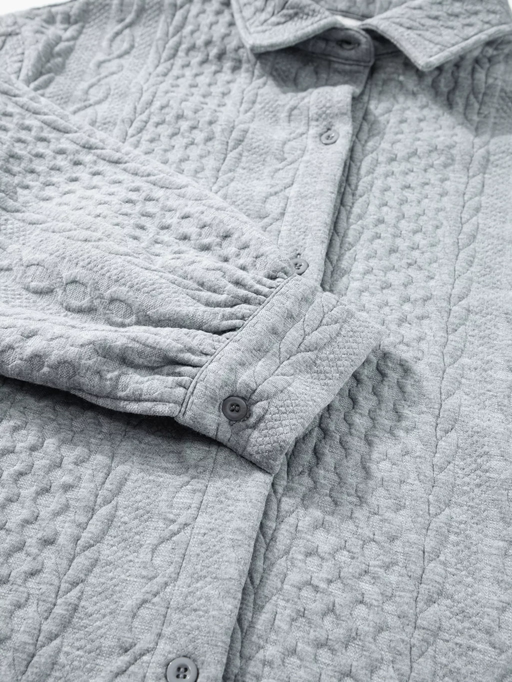 Cable Texture Puff Sleeve Loose Shacket
