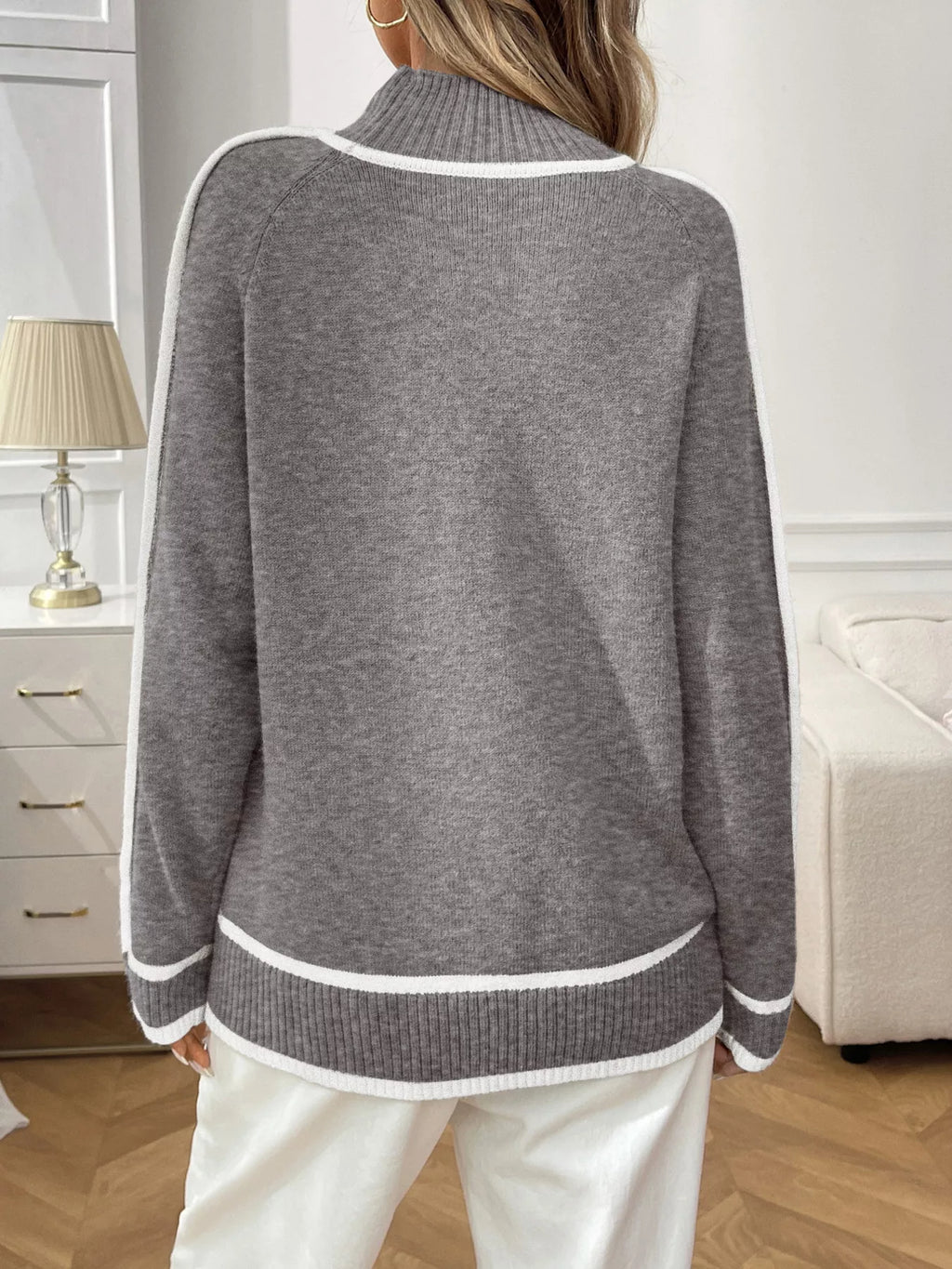 Contrast Trim Turtleneck Long Sleeve Sweater