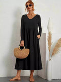 V-Neck Long Sleeve Midi Dress