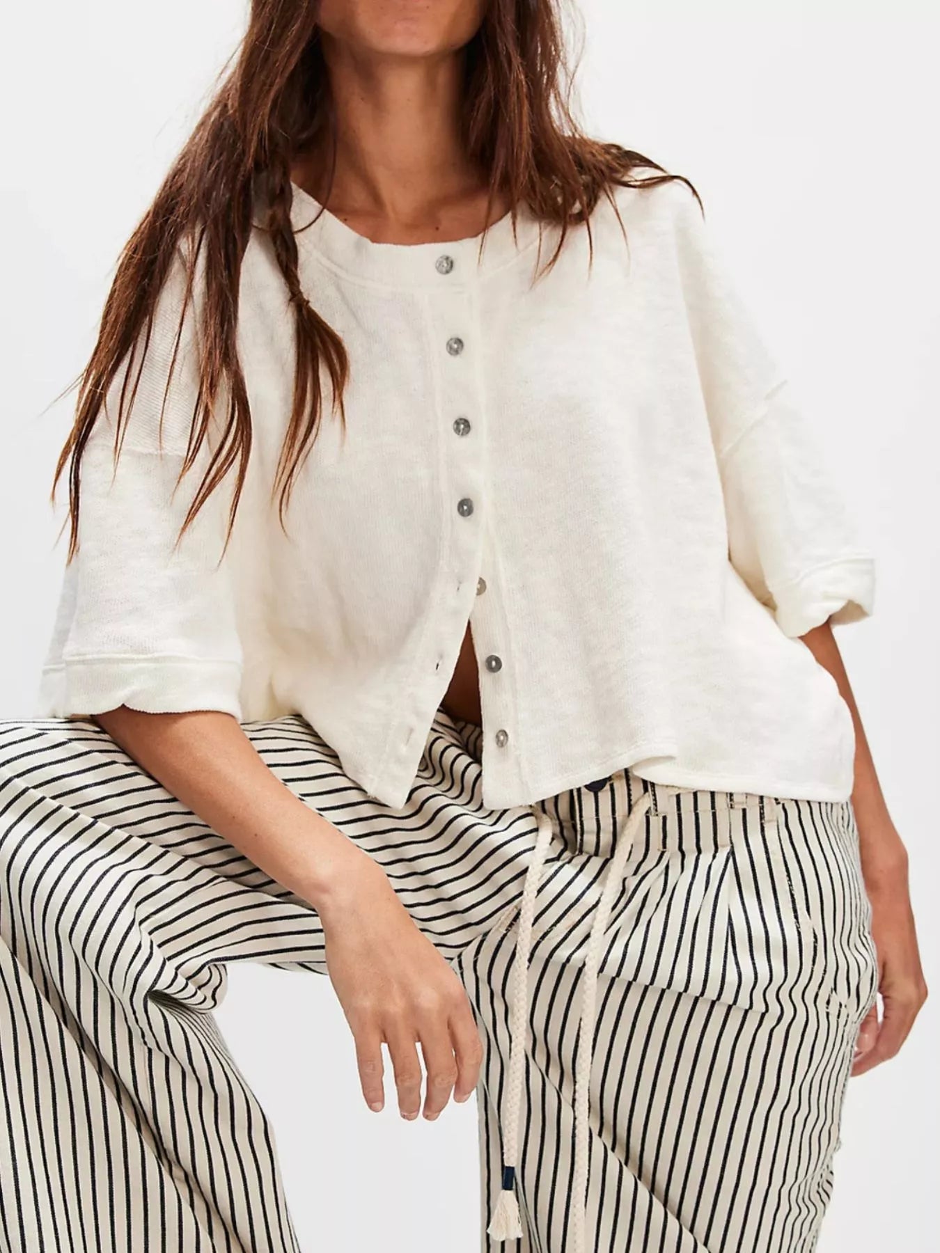 Button-Front Half Sleeve Cardigan