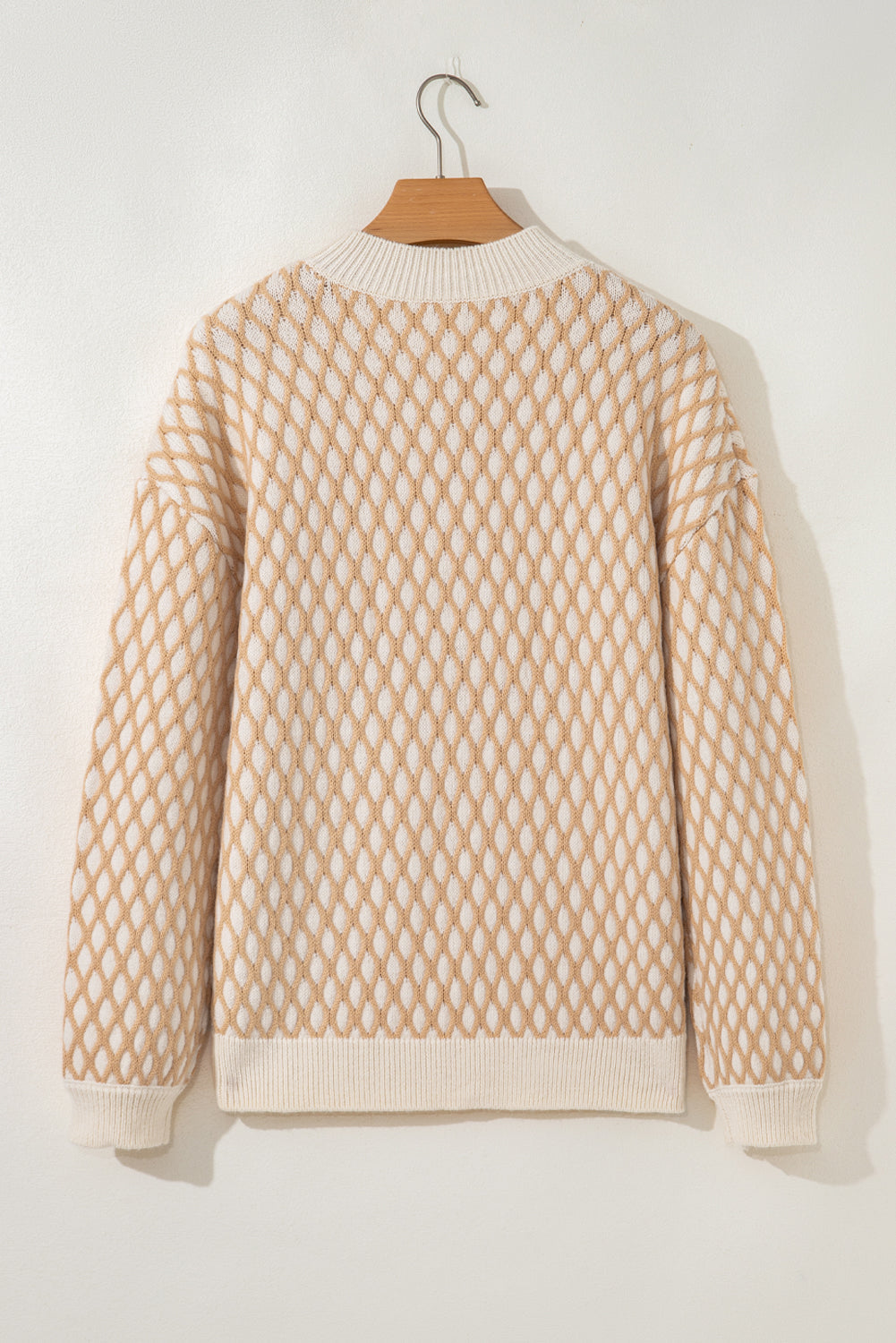 Smoke Gray Checkered Textured Knit Mock Neck Sweater - Femstylo