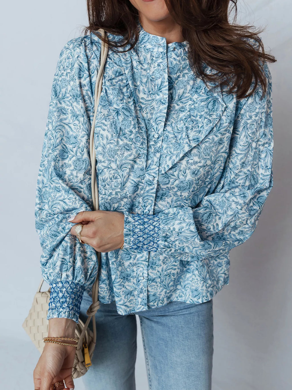 Floral Button Up Puff Sleeve Shirt