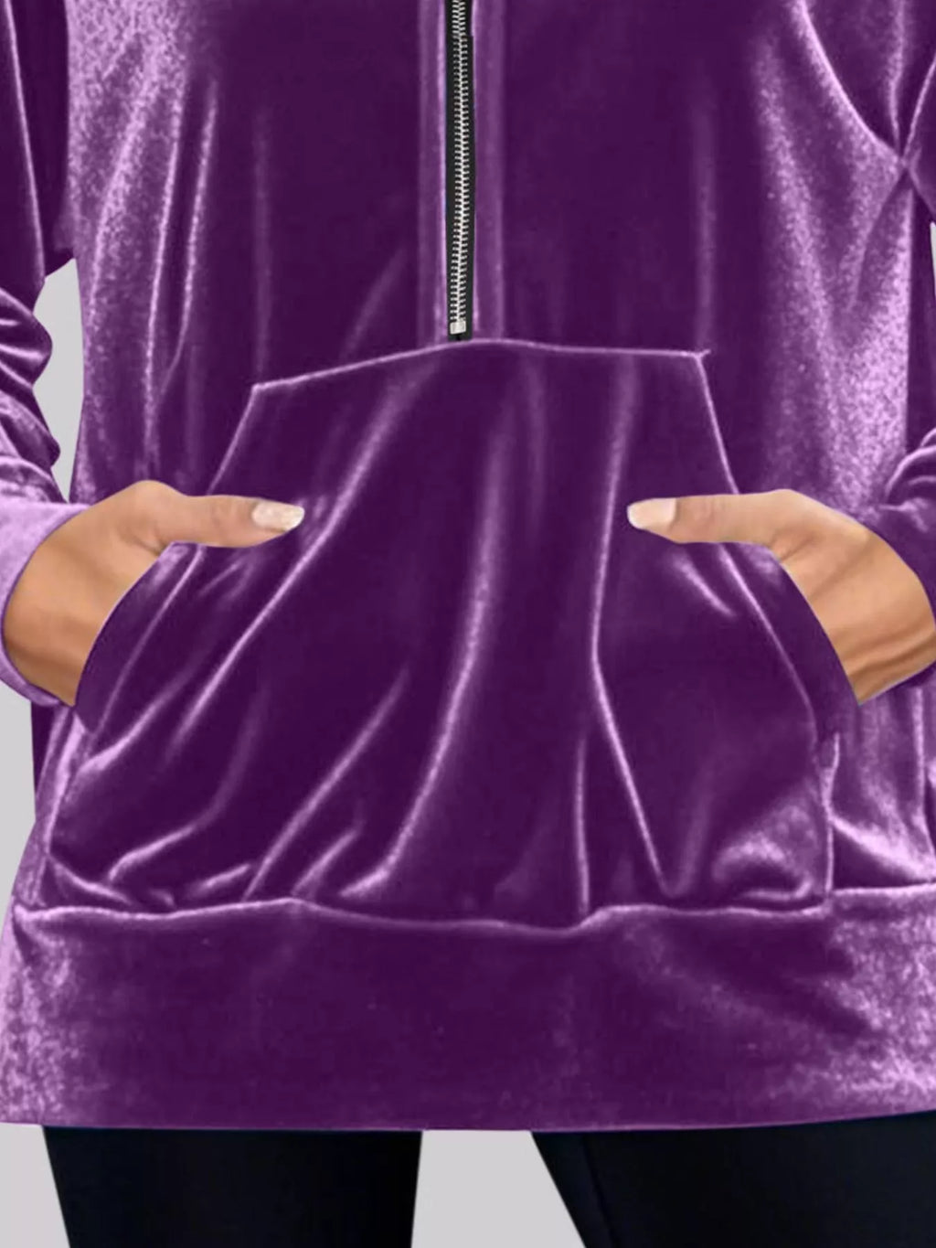 Full Size Half Zip Kangaroo Pocket Hoodie Plus Size