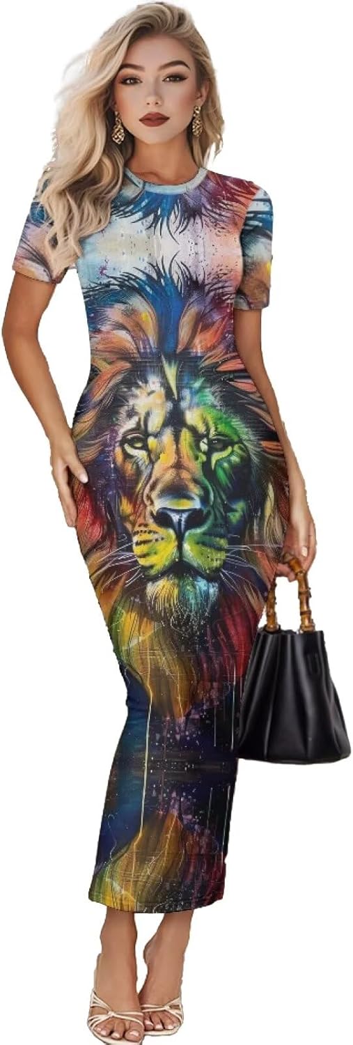 Women's Jamaican Flag Bodycon Midi Dress Short Sleeve