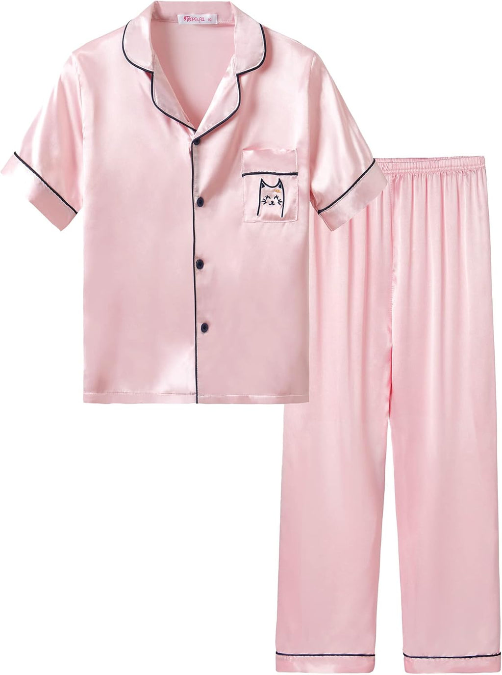 Girls Satin Pajama Set - Silky Button Down PJ with Shorts Size 6-16