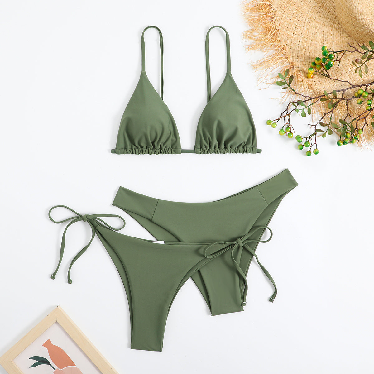 Essential Edge 3-Piece Bikini Set for Women – Solid Color High-Cut Triangle Top Two-Style Bottoms with Side Lace-Up Design & Quick-Drying Comfort – Versatile Women's Swimwear for Summer Pool Beach & Travel