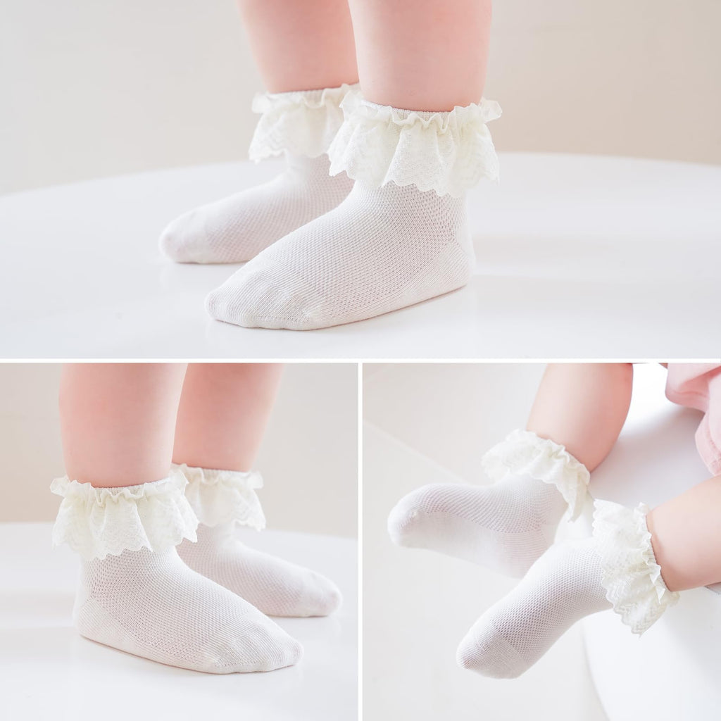 Baby Girl Lace Socks - Newborn Eyelet Ruffle Crew Socks 0-6 6-12 12-24 Months Cotton
