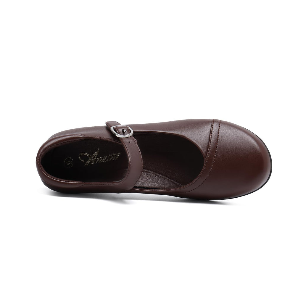 Mary Jane Flats for Women - Comfortable Round Toe Ballet Flats with Buckle Strap Work Shoes