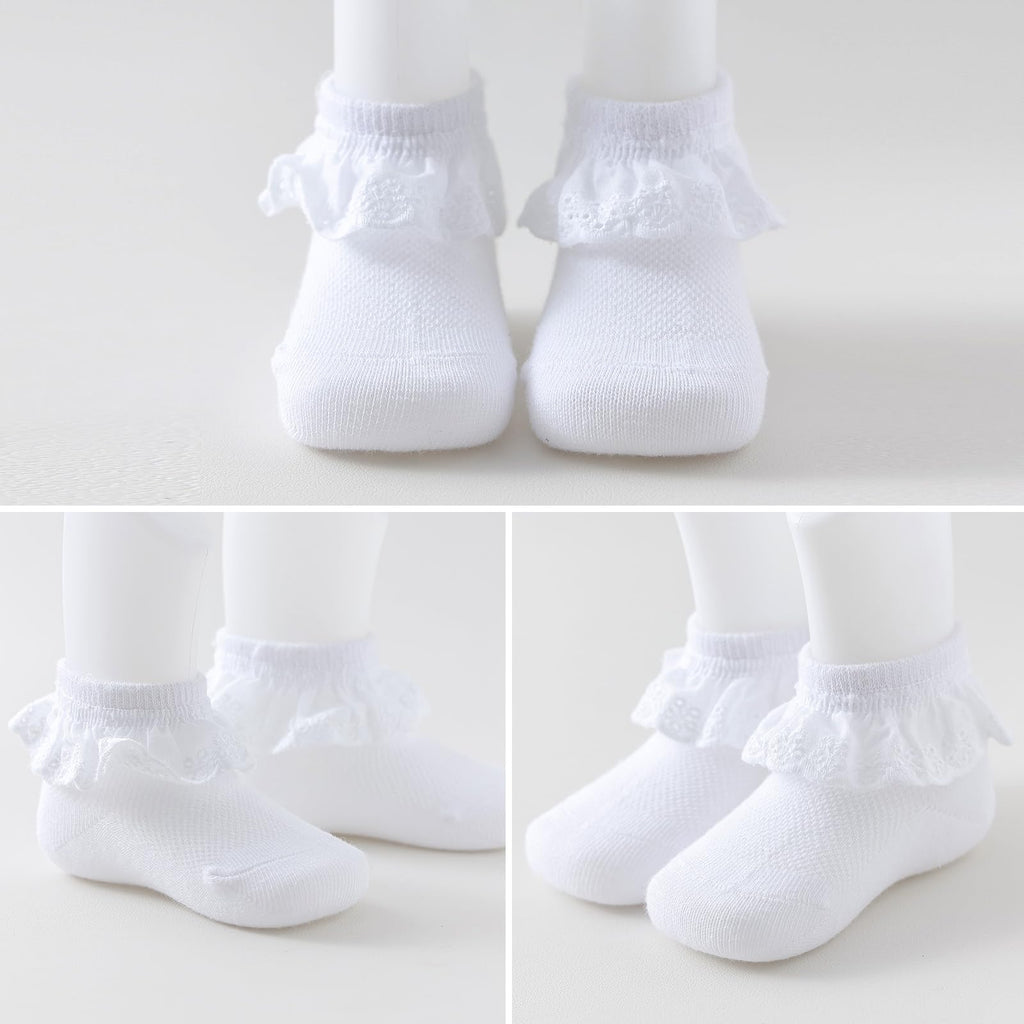Baby Girl Lace Socks - Newborn Eyelet Ruffle Crew Socks 0-6 6-12 12-24 Months Cotton