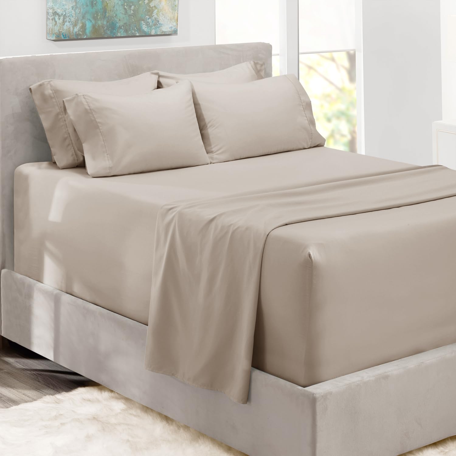 King Size Deep Pocket Sheet Set 6 Piece - Extra Deep Fitted Sheets 18-24 Inch Microfiber Linen