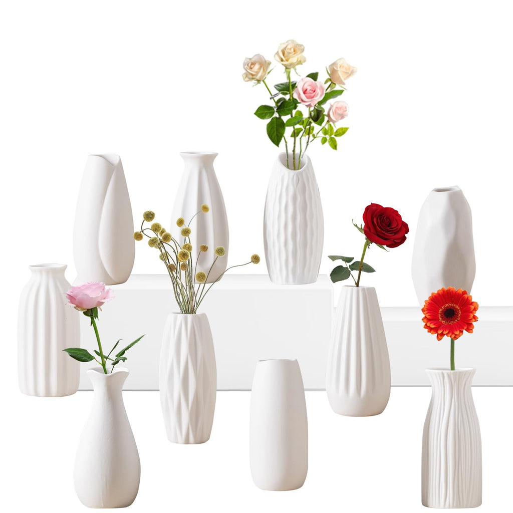 White Ceramic Bud Vases Set of 10 - 5 Inch Small Mini Vases for Flowers Centerpieces Decor
