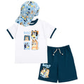 Bluey 3-Piece Kids Outfit Set - T-Shirt, Shorts & Baseball Cap for Toddlers to Big Kids