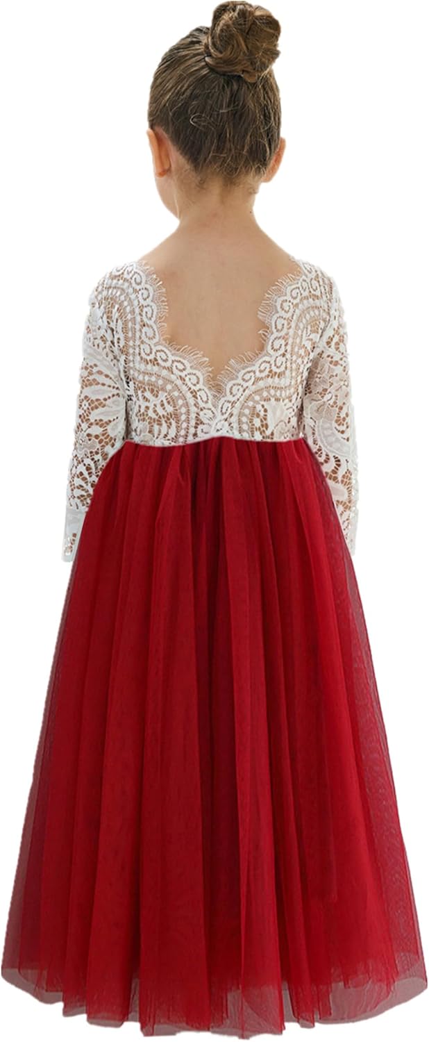 Girls Tulle Flower Girl Dress - Lace Back A-Line Party Dress