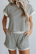 Striped Contrast Top and Shorts Set