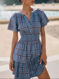 Printed Notched Short Sleeve Dress