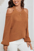 Back To School Sweater - Cutout Back Cold Shoulder Long Sleeve Sweater