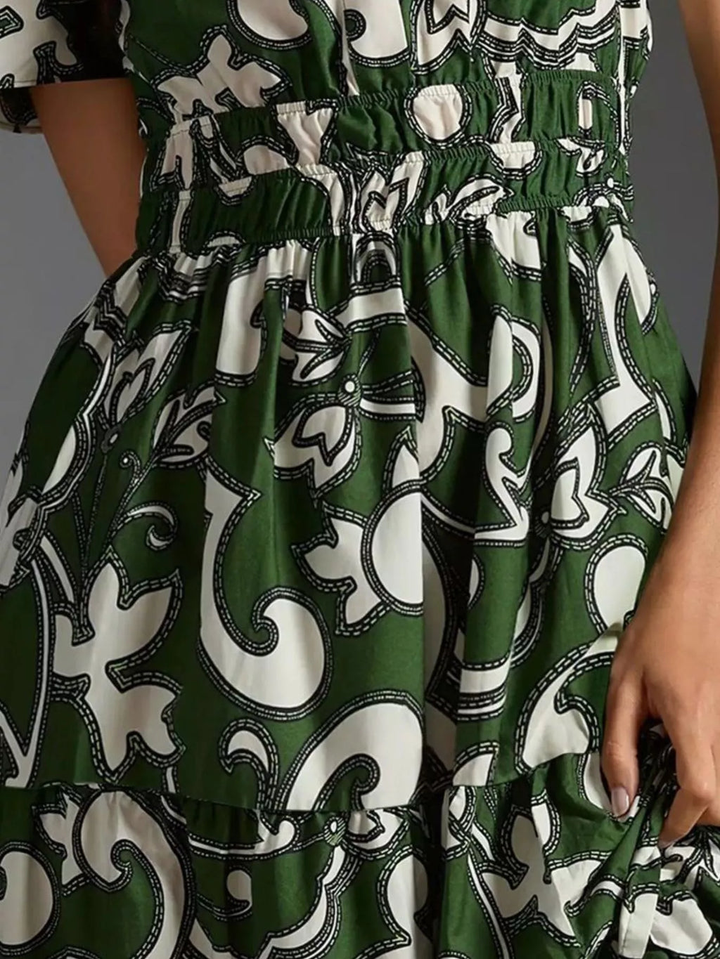 Printed Notched Short Sleeve Dress