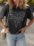 Floral Embroidered Mineral Wash Crew Neck T Shirt
