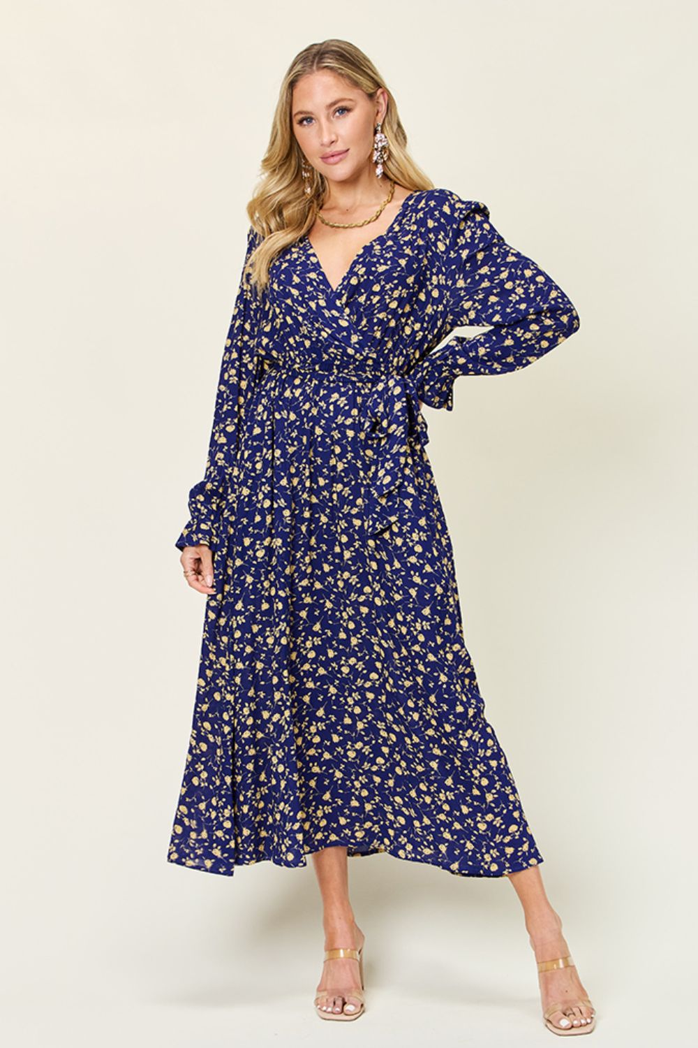 Flowy Tie-Back Flounce Sleeve Dress