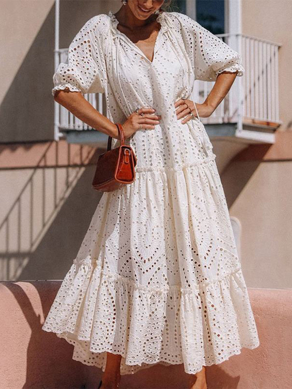 Tiered Tie-Neck Dress