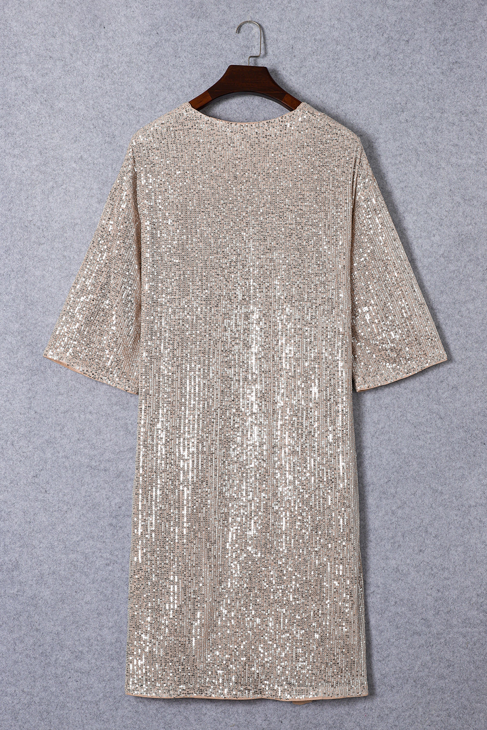 Apricot Sequin 3/4 Sleeve Open Front Duster Cardigan - Femstylo