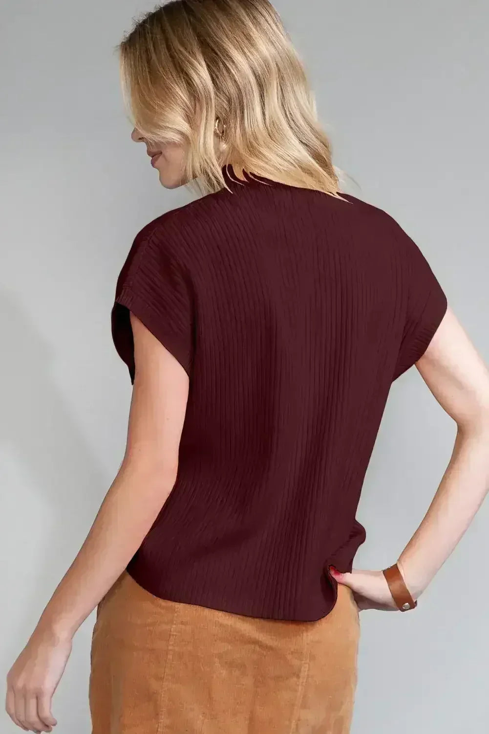 Mineral Red Patch Pocket Ribbed Knit Short Sleeve Sweater