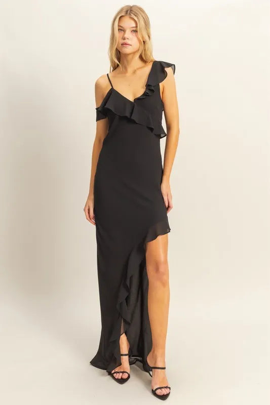HYFVE Chiffon Ruffle Trim Midi Dress