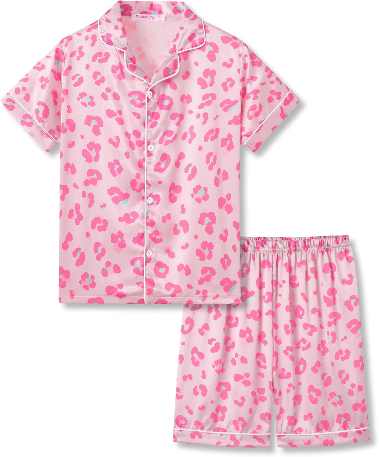 Girls Satin Pajama Set - Silky Button Down PJ with Shorts Size 6-16