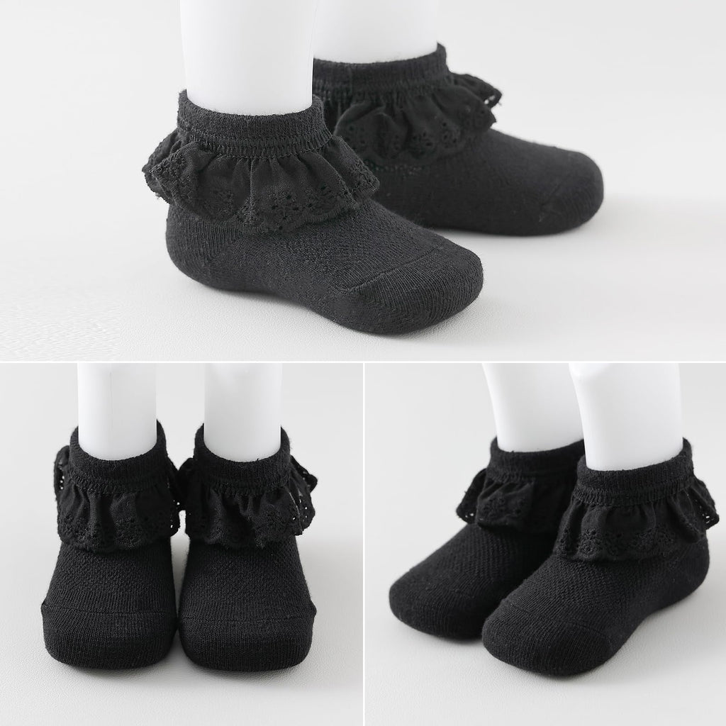 Baby Girl Lace Socks - Newborn Eyelet Ruffle Crew Socks 0-6 6-12 12-24 Months Cotton