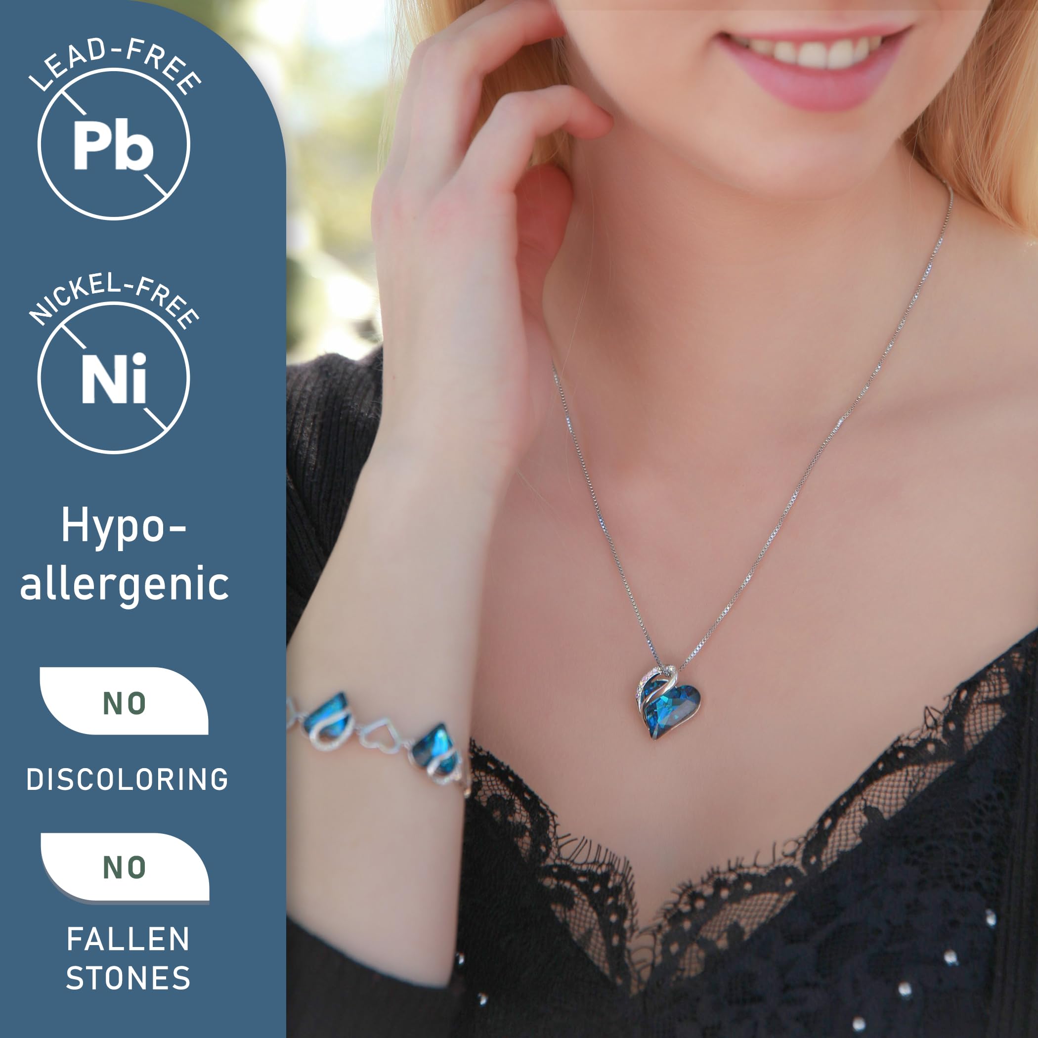 Infinity Love Birthstone Heart Necklace - 18K White Gold Plated Crystal Pendant Gift for Women
