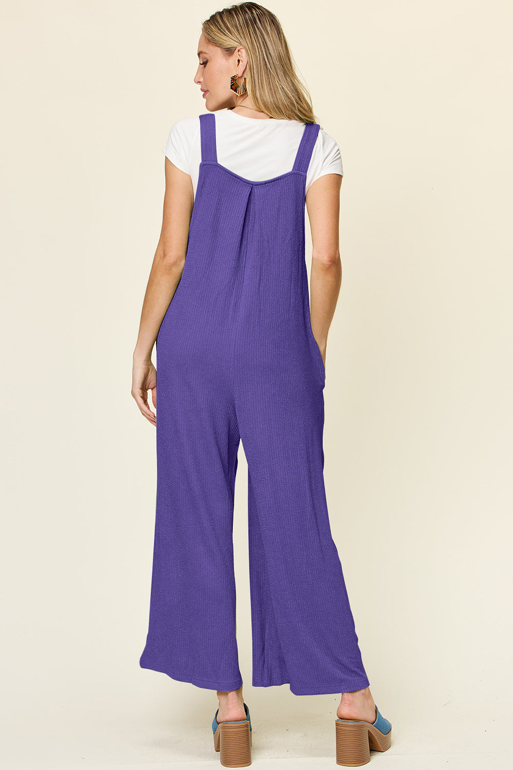Textured Long Sleeveless Wide Leg Jumpsuit