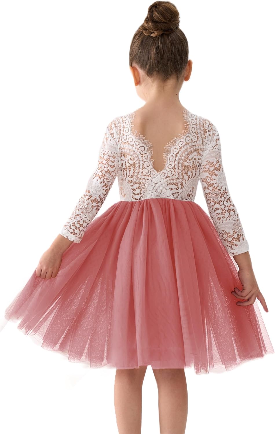 Girls Tulle Flower Girl Dress - Lace Back A-Line Party Dress