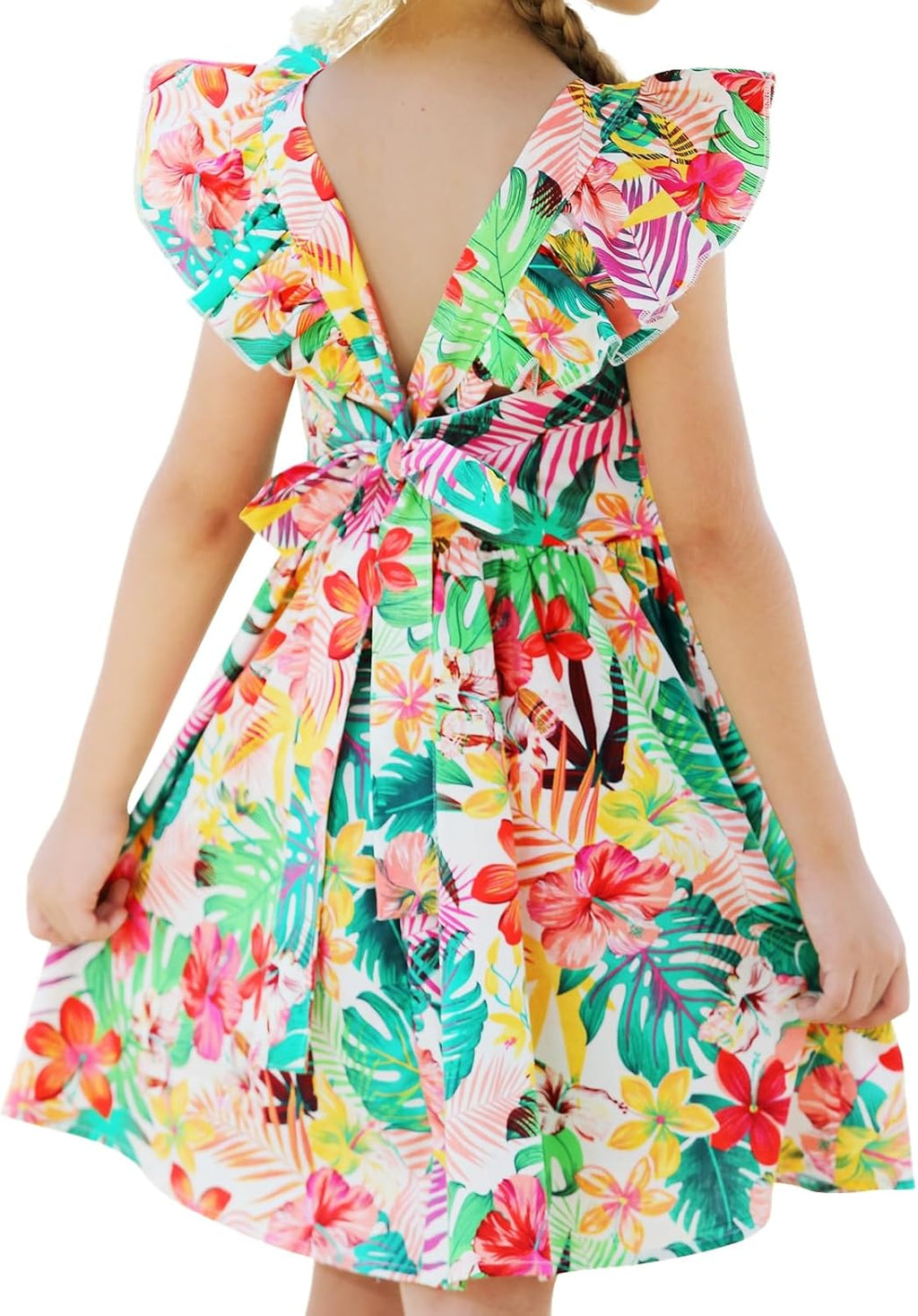 Girls Floral Cotton Dress - Sleeveless Summer Dress with Zipper Closure