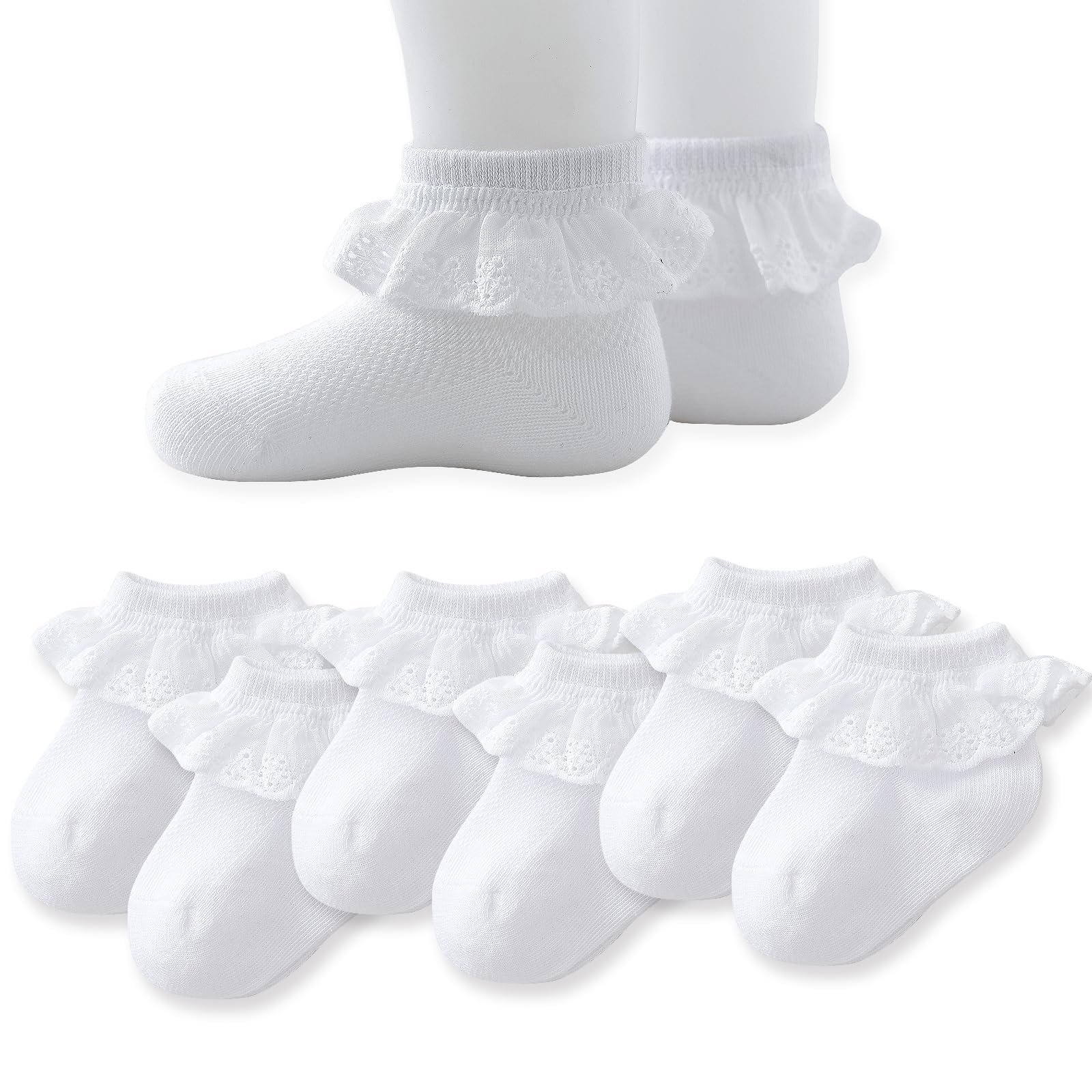 Baby Girl Lace Socks - Newborn Eyelet Ruffle Crew Socks 0-6 6-12 12-24 Months Cotton