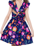 Girls Floral Cotton Dress - Sleeveless Summer Dress with Zipper Closure