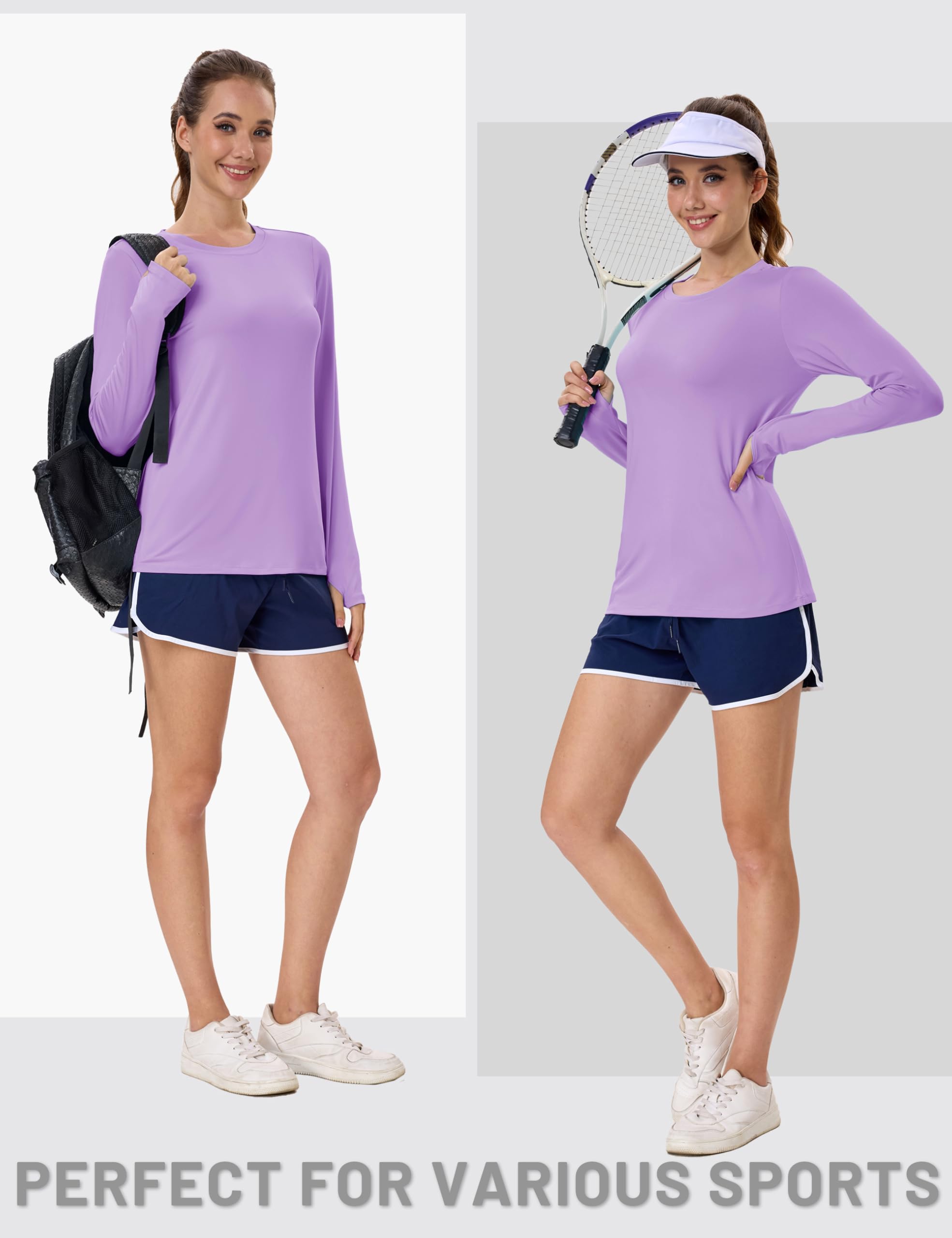 Women's UPF 80+ Long Sleeve Rash Guard - Quick Dry Athletic Shirt with Thumb Holes